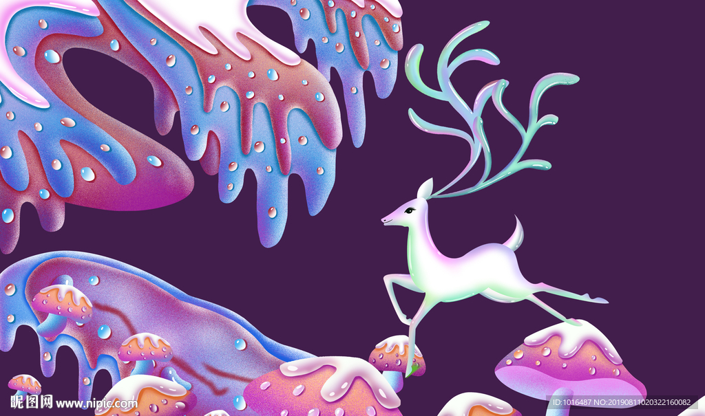 幻彩 麋鹿 蘑菇 唯美新中国风