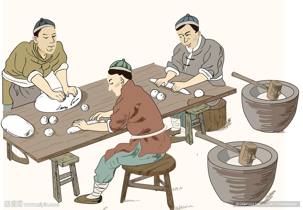 古人做包子插画