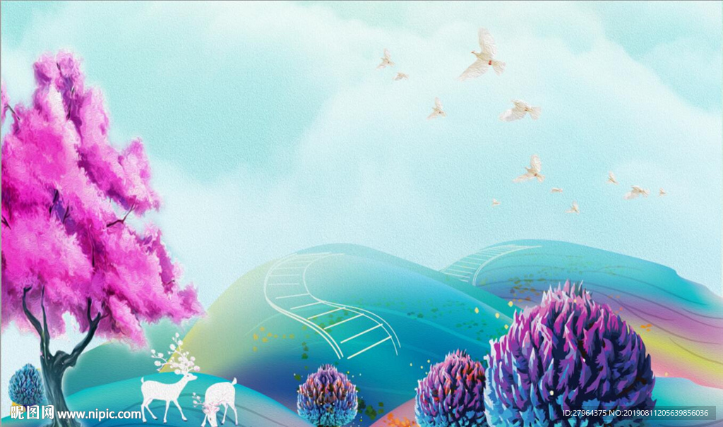 白鹿风景画 电视背景图