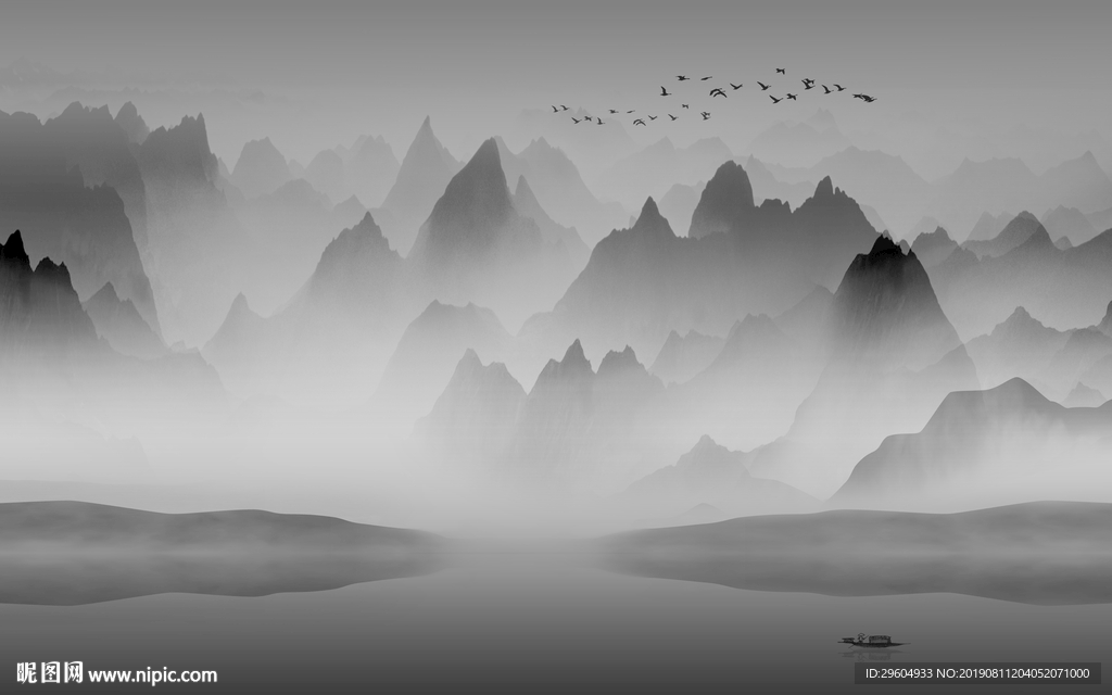 灰色山水意境挂画 TIF分层