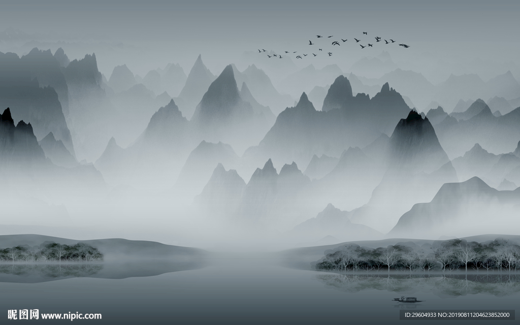 中式山水意境挂画 TIF分层