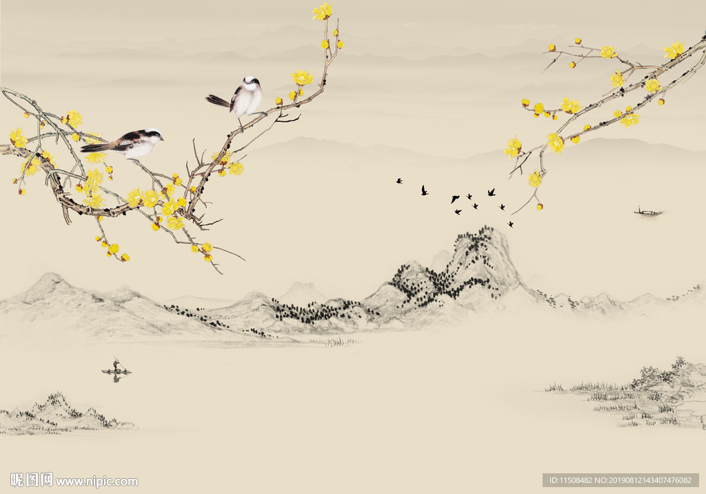 梅花中式花鸟图