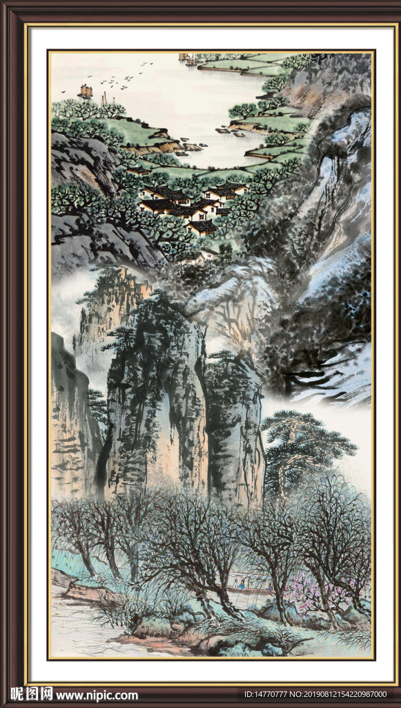 玄关山水画 竖幅山水画 竖幅风