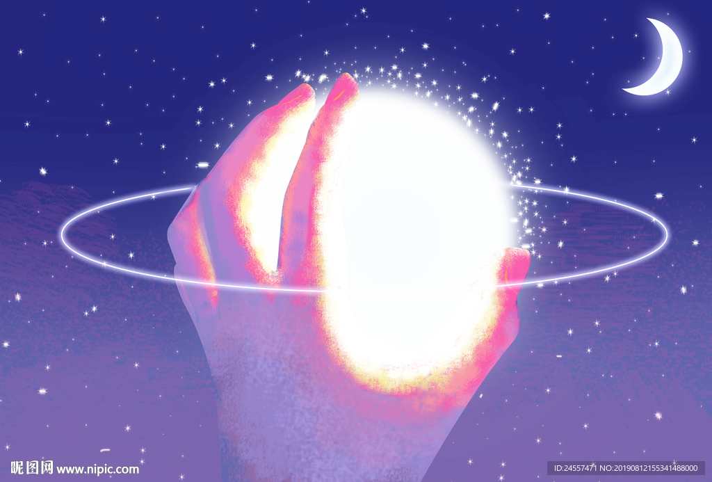 手  月亮 插画