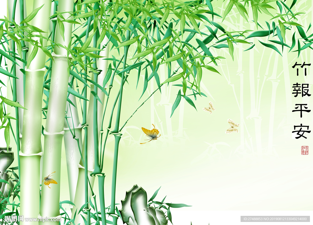 竹柳画背景墙