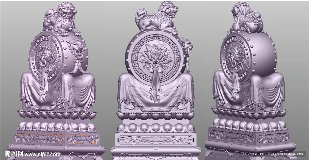 狮子门墩 stl 三维立体雕