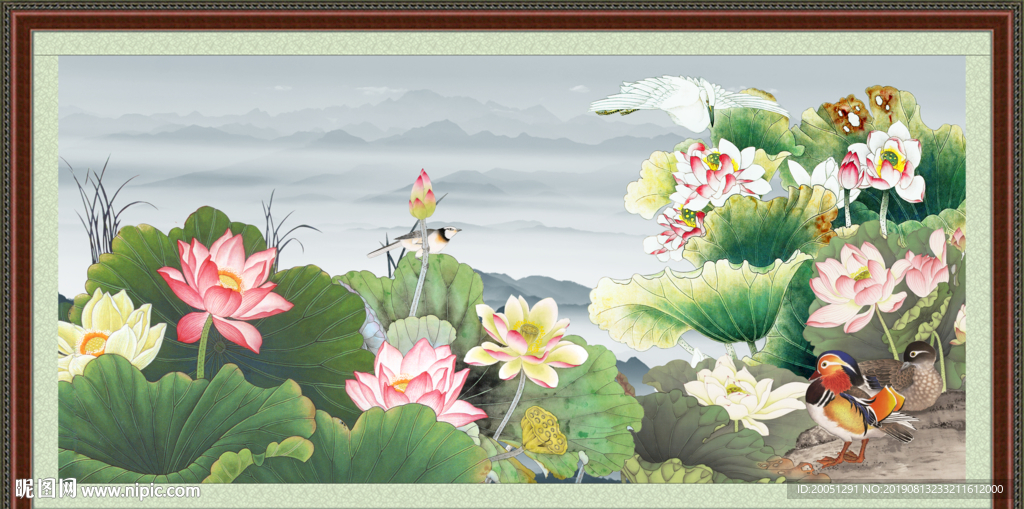 荷花国画