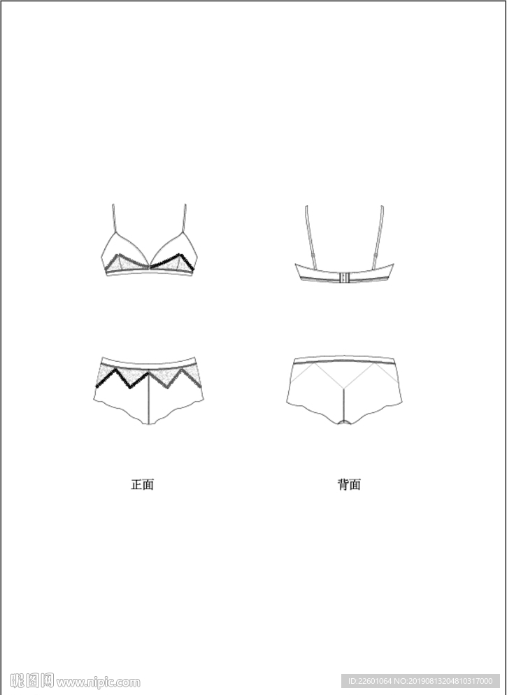 正反面内衣款式图模板AI矢量图