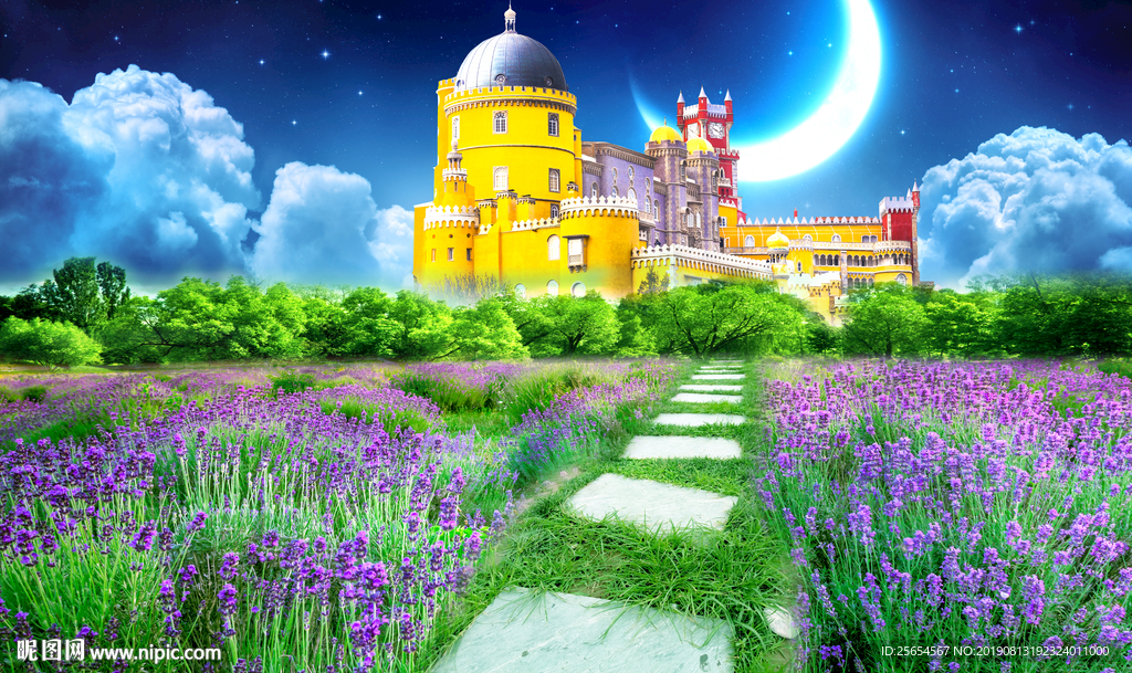 城堡后花园风景画客厅电视背景墙