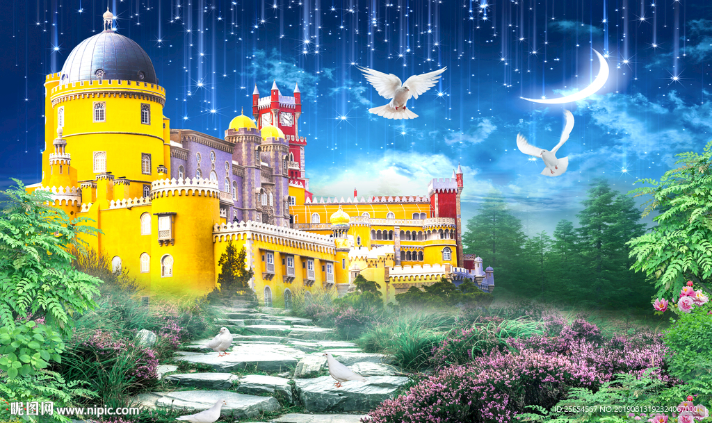 城堡花园风景画客厅电视背景墙