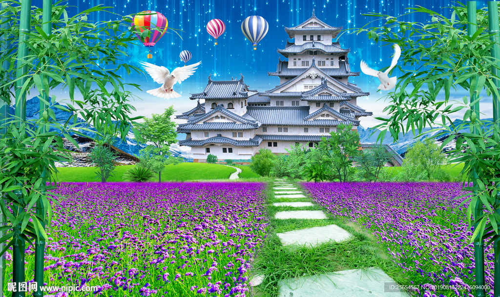 城堡后花园风景画客厅电视背景墙