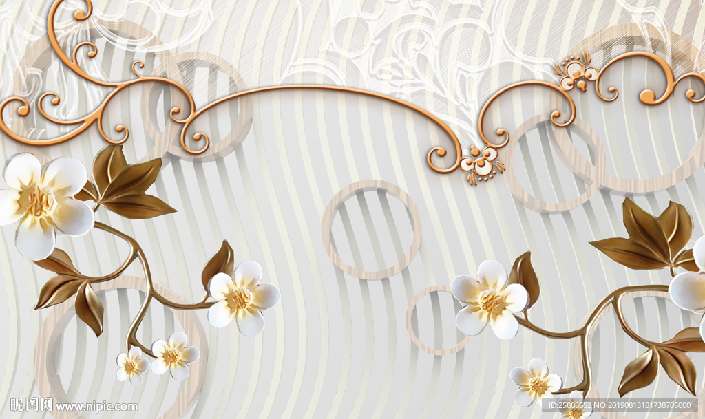 花开富贵电视背景墙