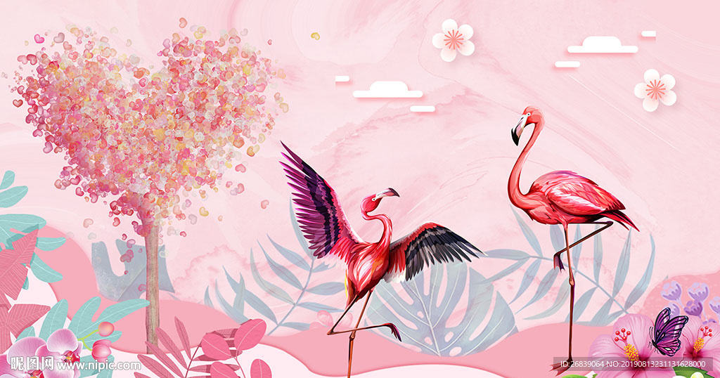 火烈鸟背景墙