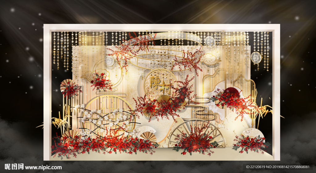 香槟红新中式婚礼迎宾区