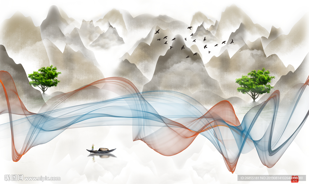 水墨山水线条