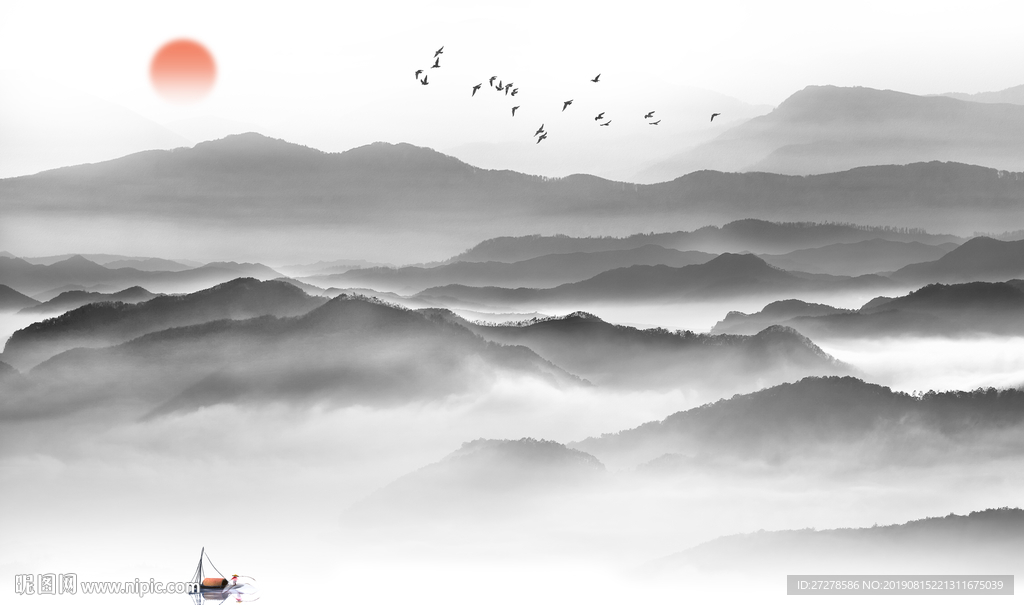 大型抽象意境水墨山水壁画壁纸