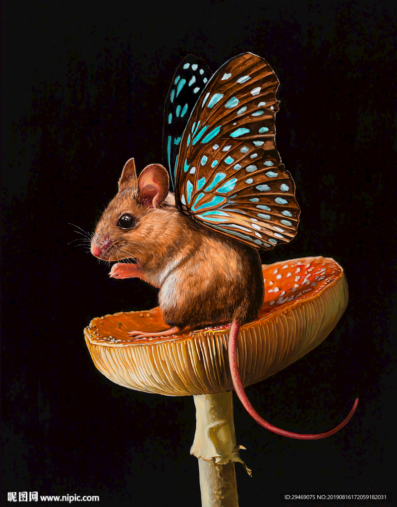 装饰画老鼠蝴蝶水彩画手绘插画