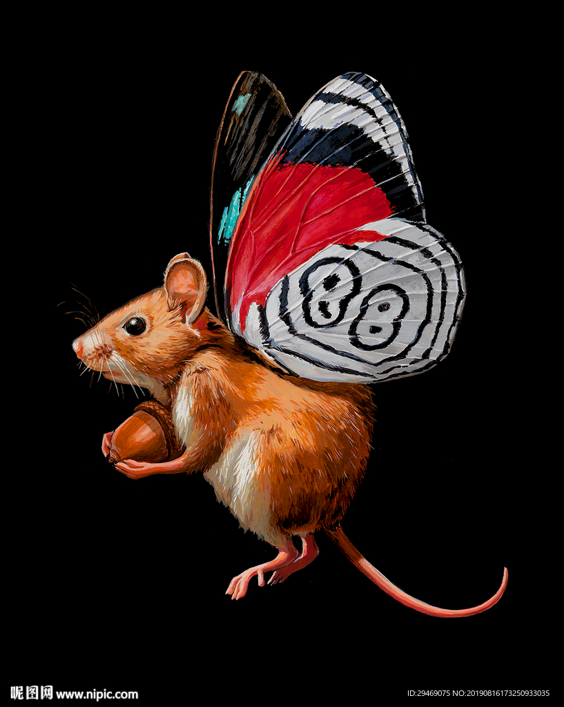 装饰画老鼠蝴蝶水彩画手绘插画