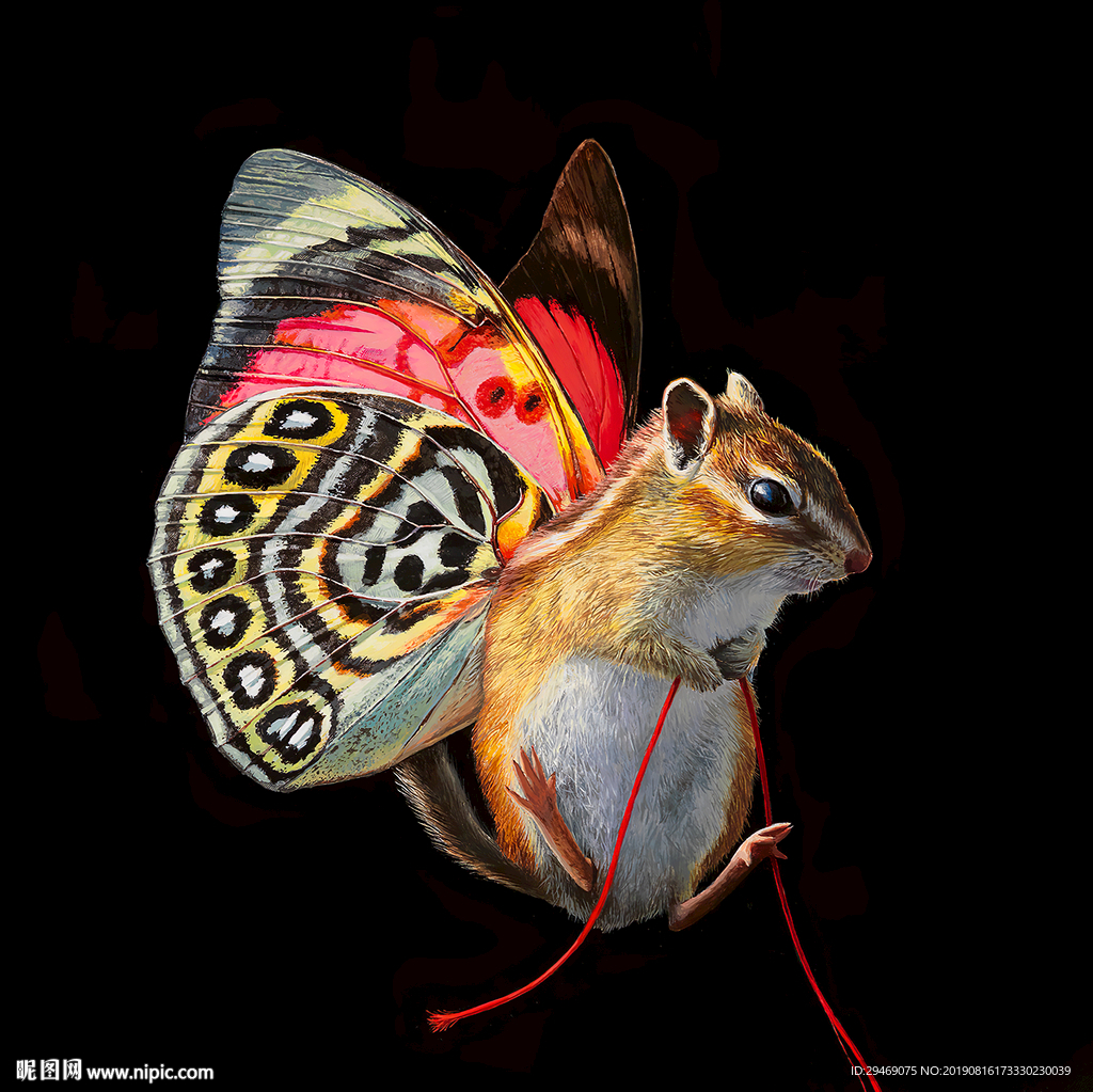 装饰画老鼠蝴蝶水彩画手绘插画