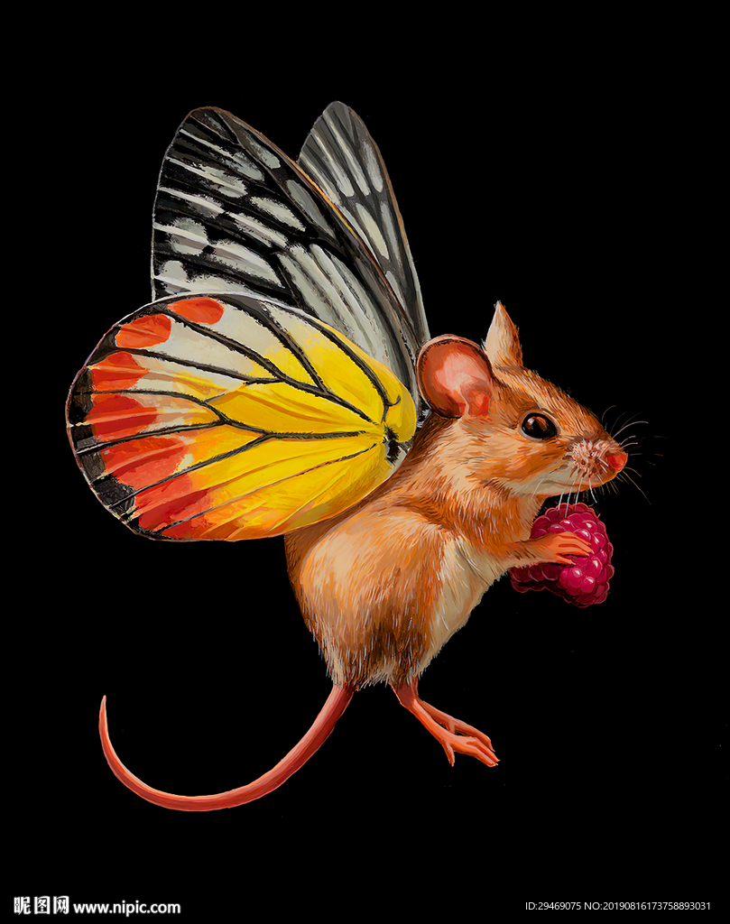 装饰画老鼠蝴蝶水彩画手绘插画