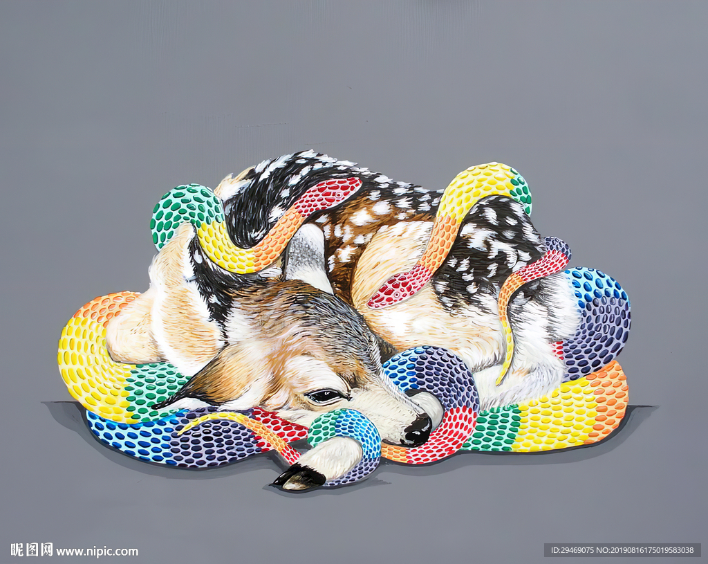 装饰画狐狸蛇水彩画手绘插画