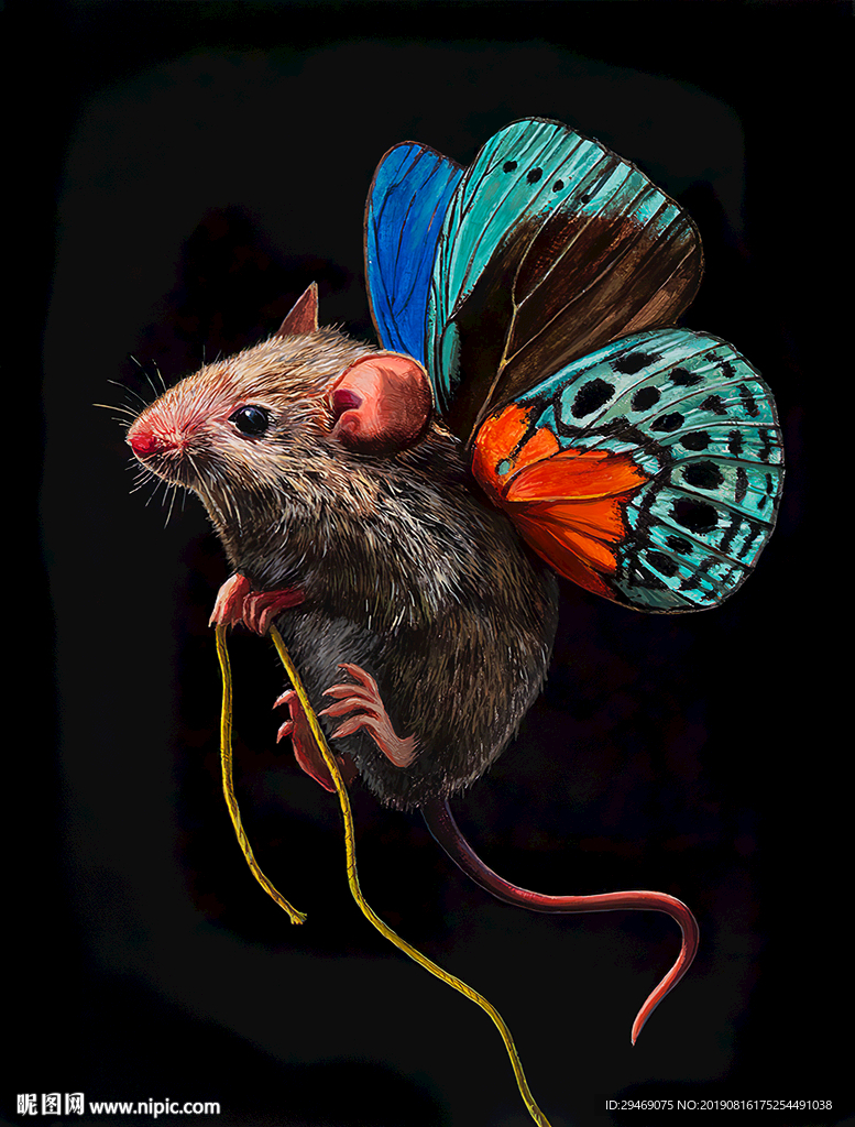 装饰画老鼠蝴蝶水彩画手绘插画