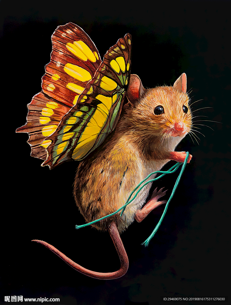装饰画老鼠蝴蝶水彩画手绘插画