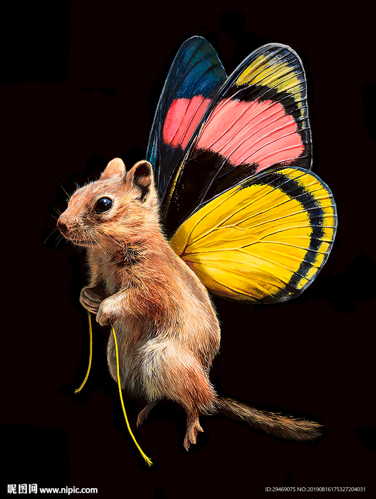 装饰画老鼠蝴蝶水彩画手绘插画