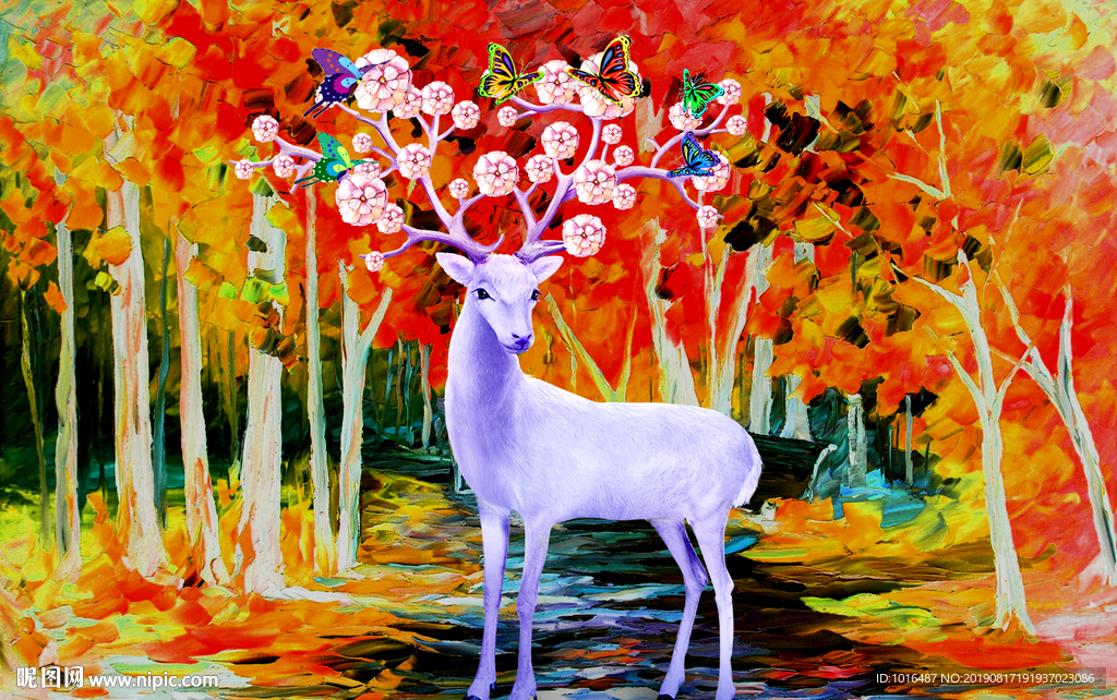 鹿 麋鹿 油画 中国风 唯美