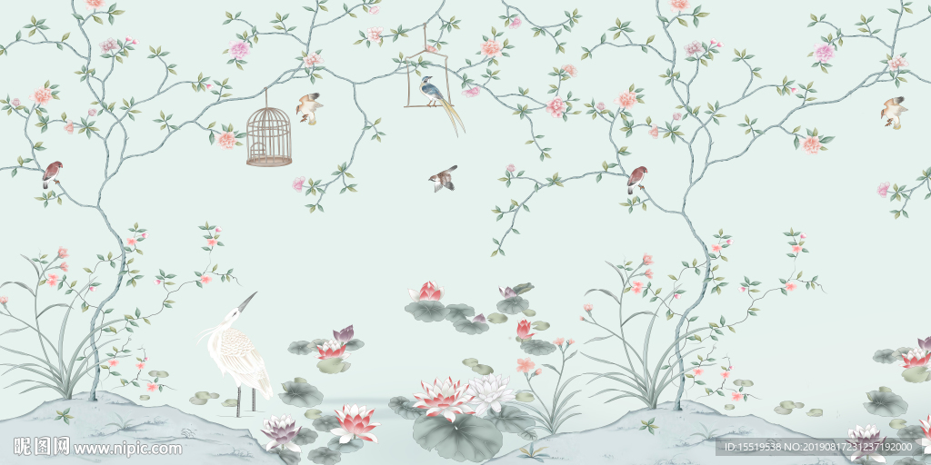 手绘 花鸟 国画 工笔画 中式