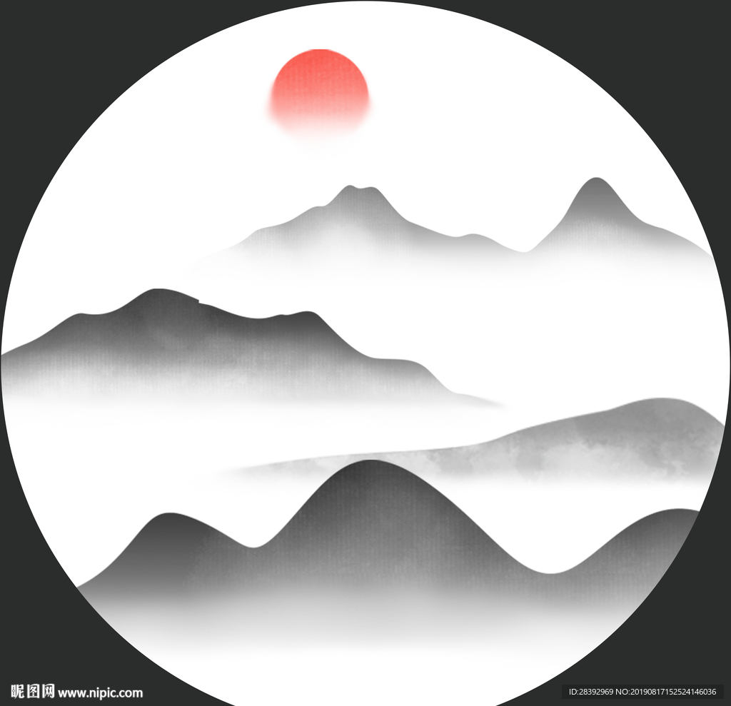 圆形水墨画