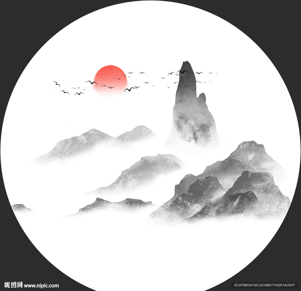 圆形山水图