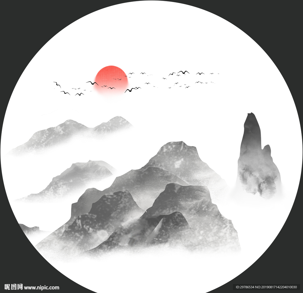 圆形水墨画