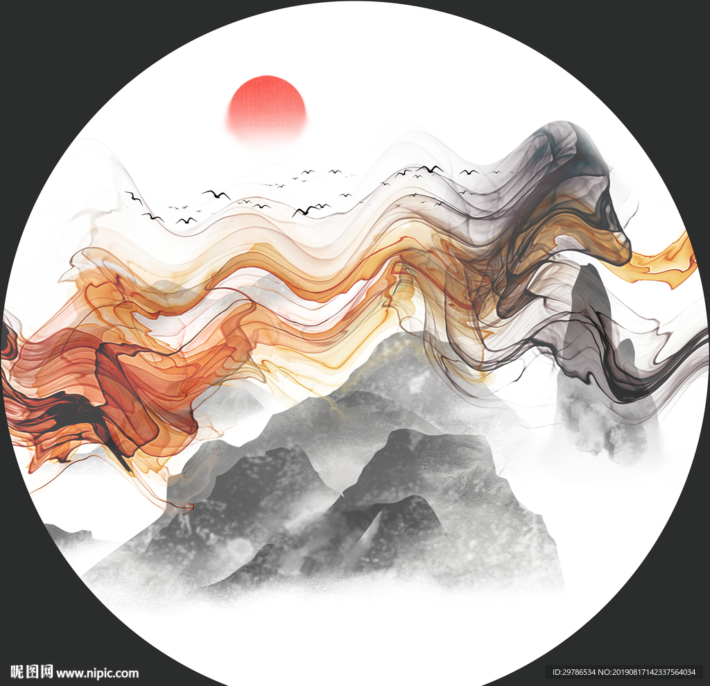 圆形山水图