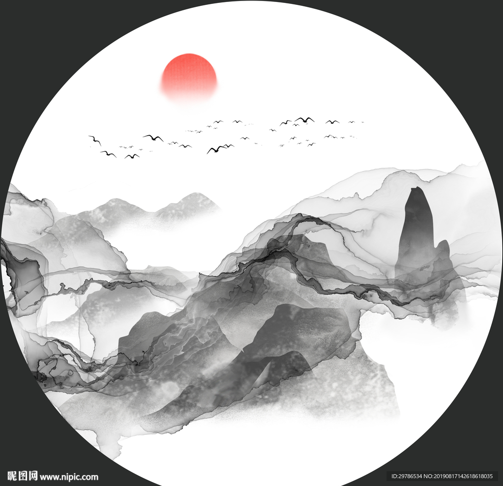 圆形山水画