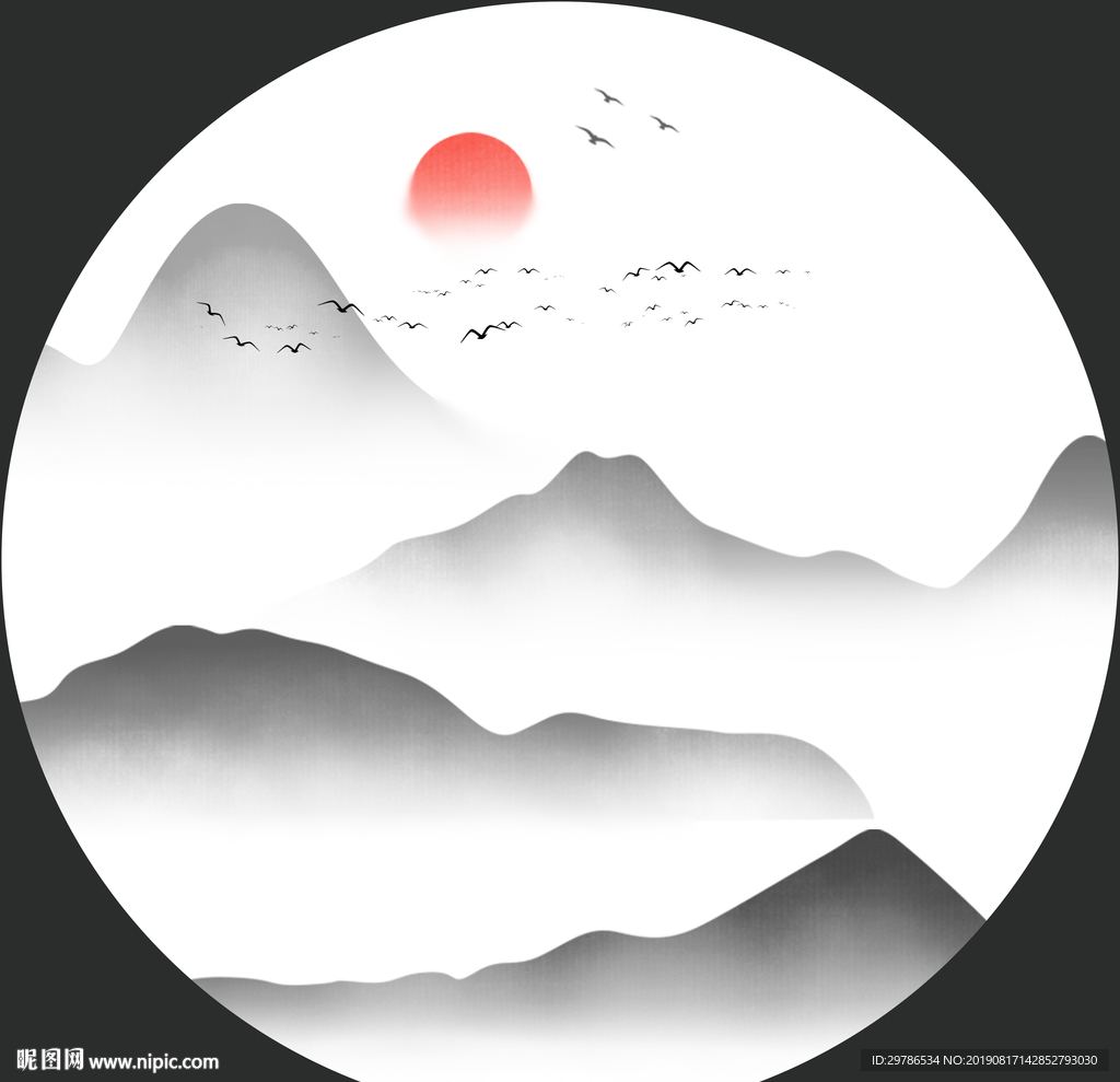 圆形山水画