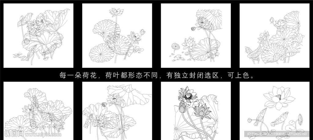 原创手绘矢量荷花荷叶素材