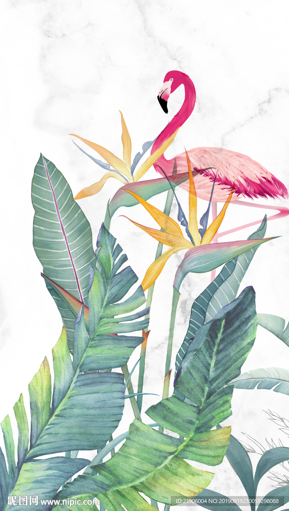 玄关装饰画 大型大理石火烈鸟