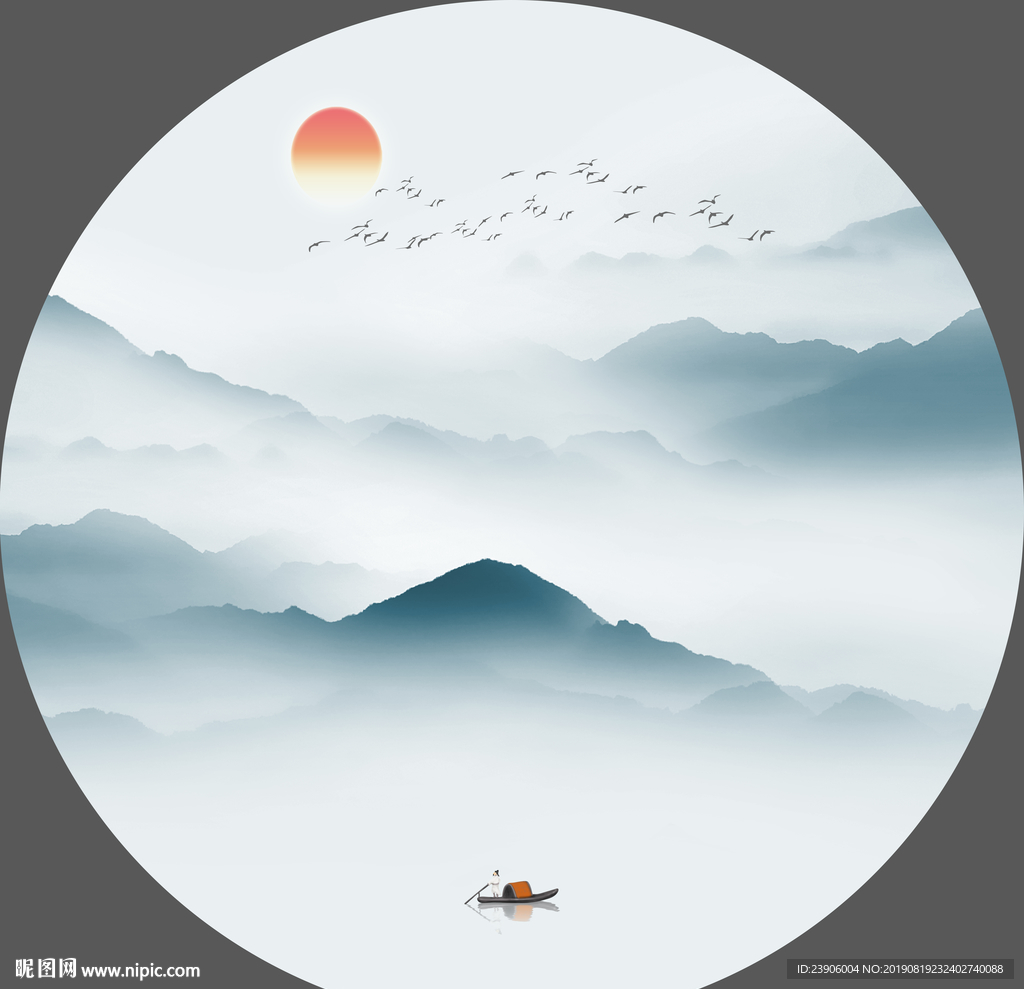 蓝色山水装饰画