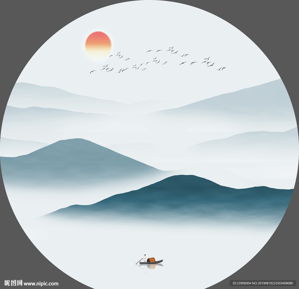 蓝色山水装饰画