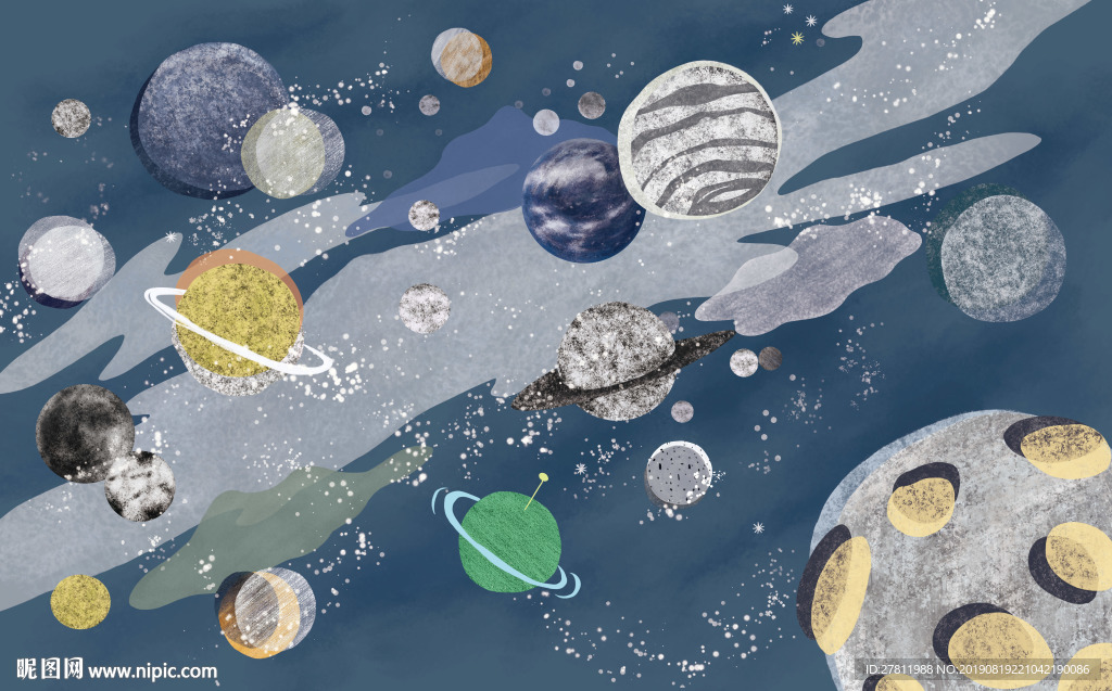 手绘太空儿童房背景墙