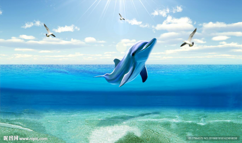 现代简约立体海豚背景墙