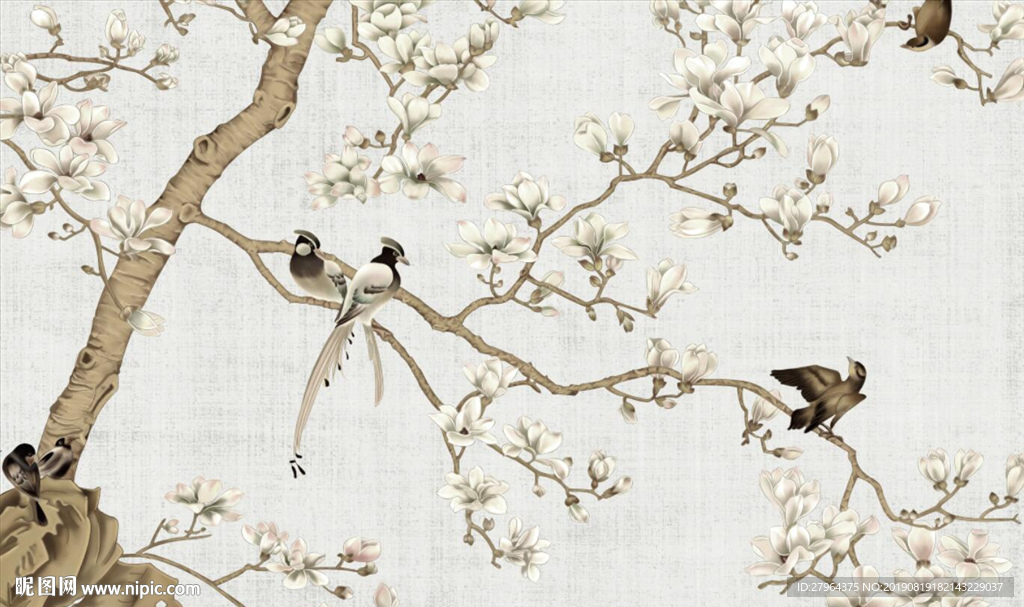 新中式古韵花鸟背景墙