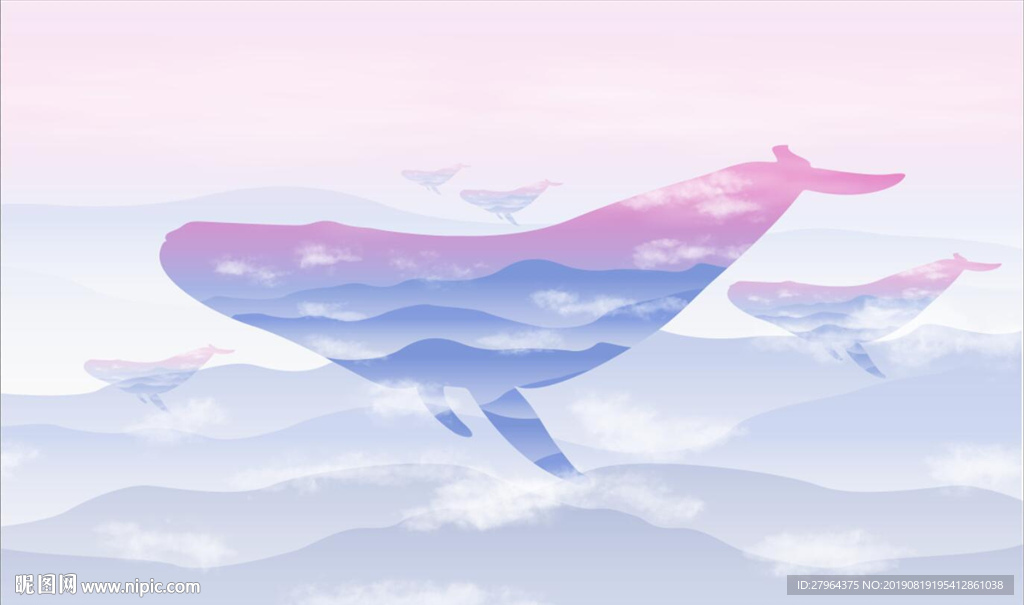 现代创意山水天空鲸鱼电视背景墙