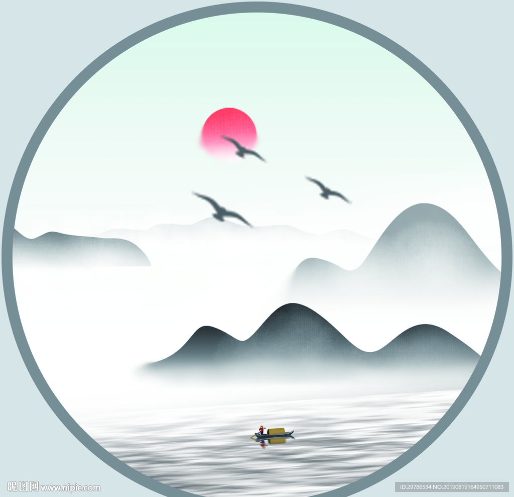 圆形水墨画