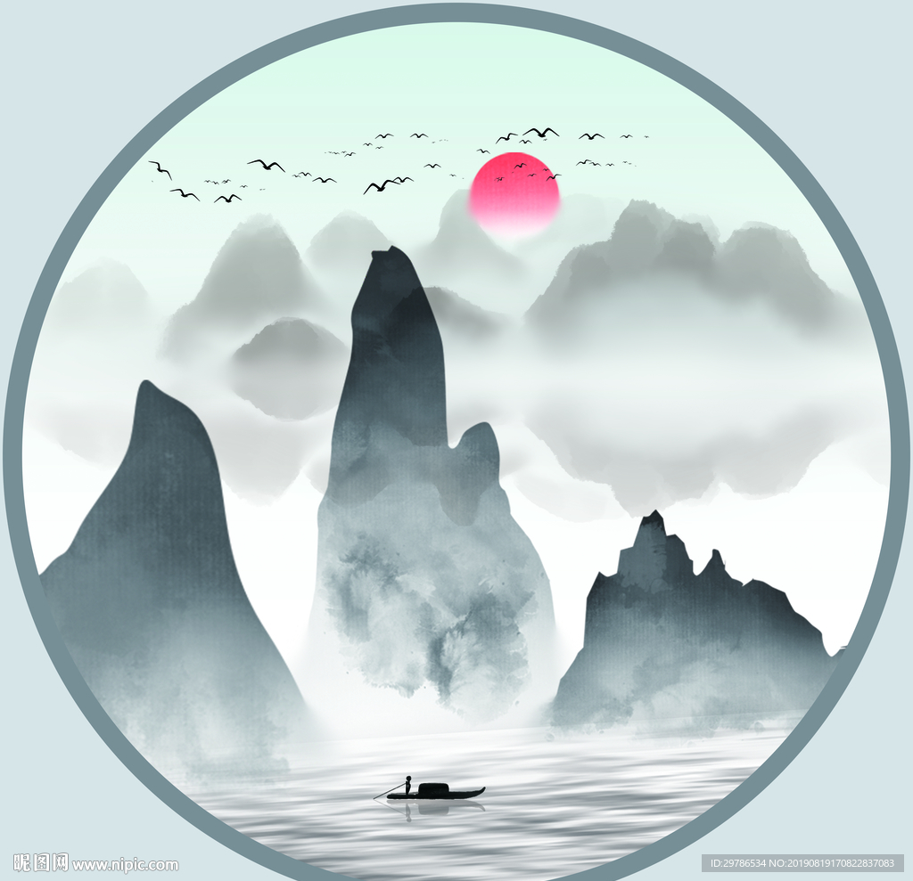 圆形水墨画
