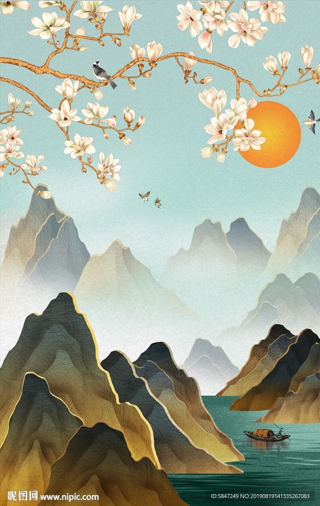 新中式古典手绘工笔花鸟装饰画