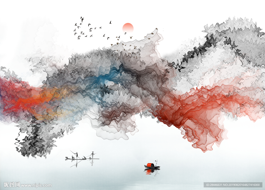 新中式抽象山水背景墙