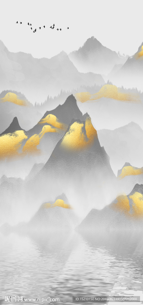 水墨山水玄关背景墙