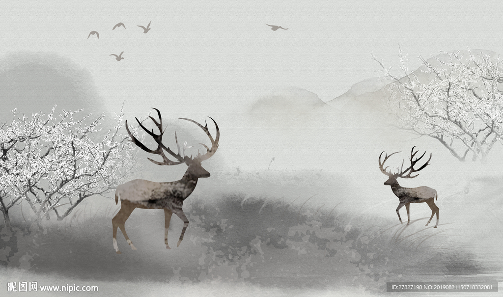 深林鹿 欧式麋鹿 3D鹿 北欧